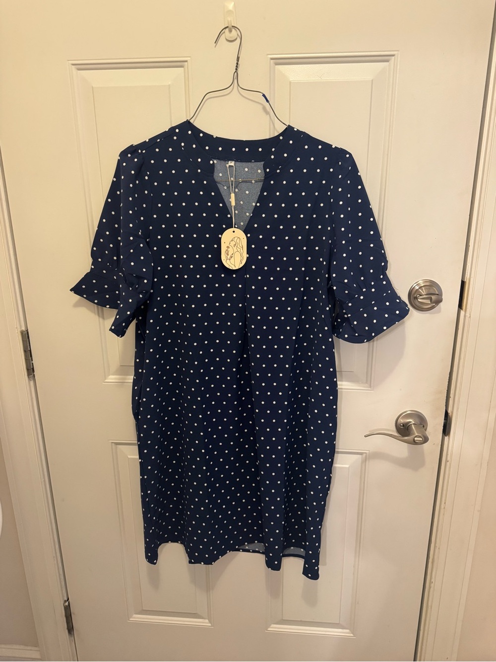 New Navy Polka Dot Short Sleeve Tunic Dress